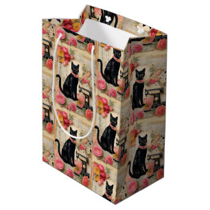 Retro Black Cat Pink Halskette Collage Mittlere Geschenktüte