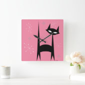 Retro Black Cat Pink Pop Art Clock Quadratische Wanduhr (Zuhause)