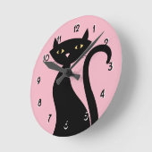 Retro Black Cat pink Runde Wanduhr (Winkel)