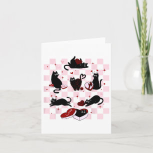Retro Black Cat Playing Valentinstag Cat K Karte