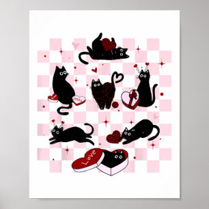 Retro Black Cat Playing Valentinstag Cat K Poster