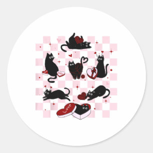 Retro Black Cat Playing Valentinstag Cat K Runder Aufkleber