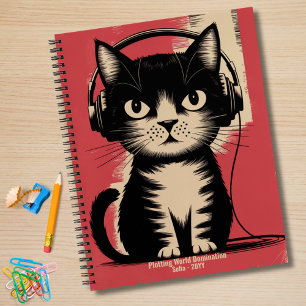 Retro Black Cat, Plotting World Domination, Funny Notizblock