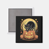 Retro Black Cat Pumpkin Funny Halloween Magnet (Vorderseite/Rückseite)