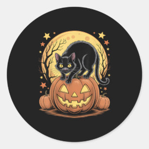Retro Black Cat Pumpkin Funny Halloween Runder Aufkleber