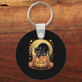 Retro Black Cat Pumpkin Funny Halloween Schlüsselanhänger (Vorderseite)