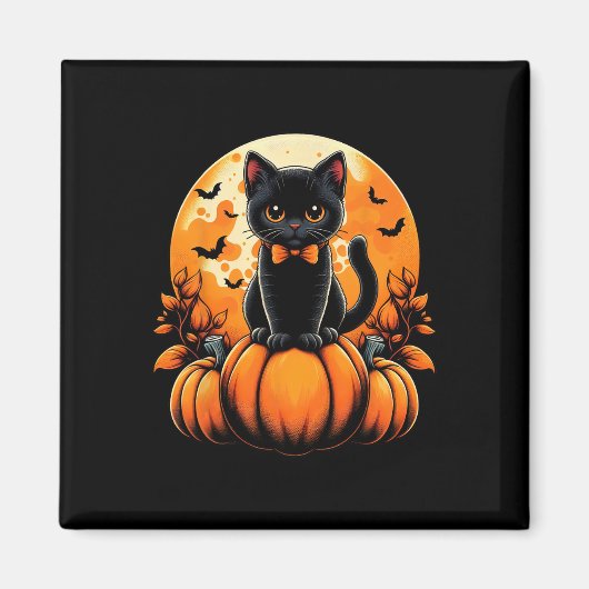 Retro Black Cat Pumpkin Halloween Kostüm Fall Aut Magnet (Vorne)