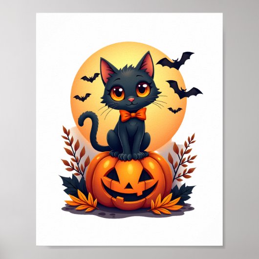 Retro Black Cat Pumpkin Halloween Kostüm Fall Aut Poster (Vorne)