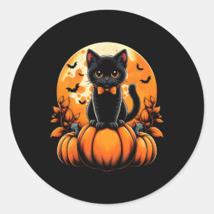 Retro Black Cat Pumpkin Halloween Kostüm Fall Aut Runder Aufkleber
