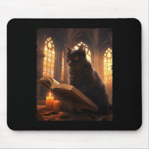 Retro Black Cat Reading Buch Vintag Halloween Boo Mousepad