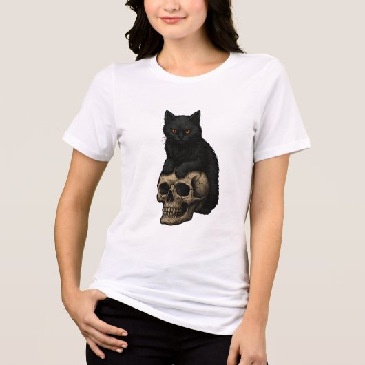 Retro Black Cat & Skull Tri-Blend Shirt (Vorderseite)