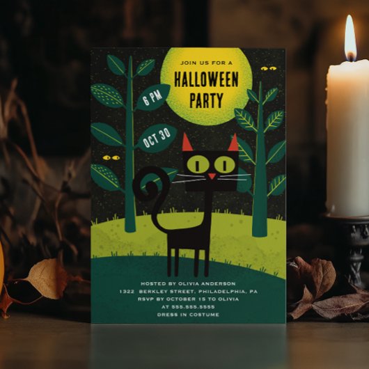 Retro Black Cat | Vintages KostümHalloween-Party Einladung