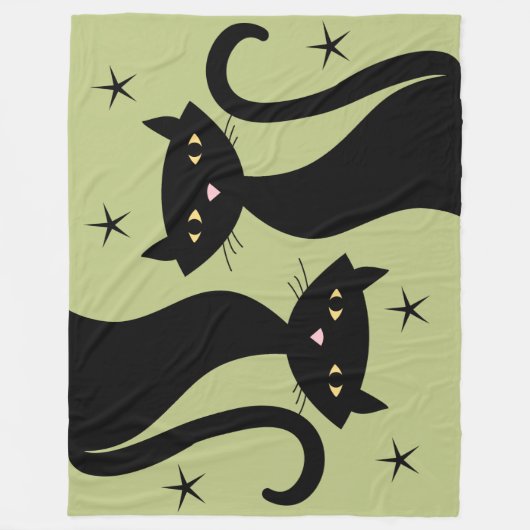 Retro Black Cat, Weizengras Fleecedecke (Vorderseite)