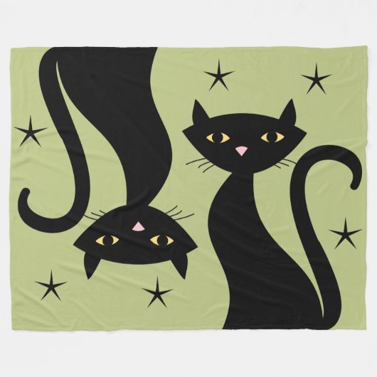 Retro Black Cat, Weizengras Fleecedecke (Vorderseite (Horizontal))