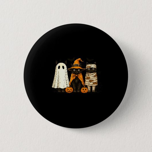 Retro Black Cat Witch Y Halloween Pumpkin Women Me Button (Vorderseite)