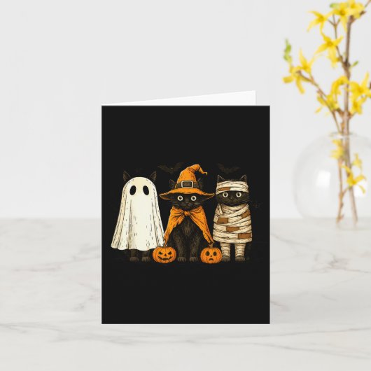 Retro Black Cat Witch Y Halloween Pumpkin Women Me Karte (Gelbe Blume)