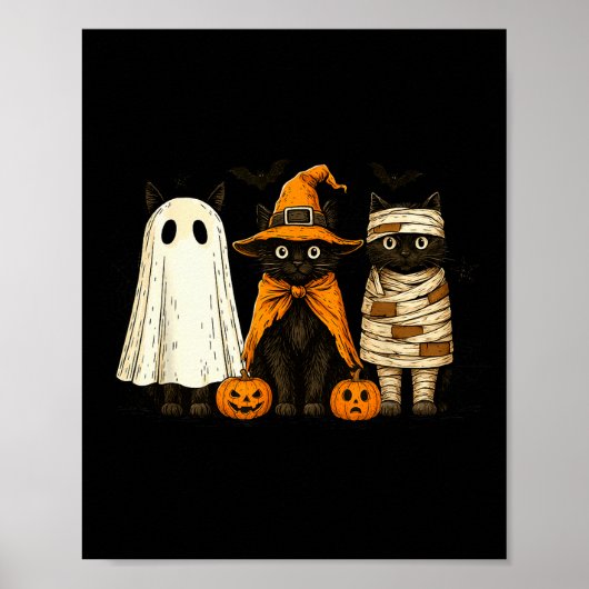 Retro Black Cat Witch Y Halloween Pumpkin Women Me Poster (Vorne)