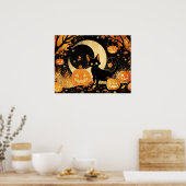Retro Black Cat with Jack-o’-Lanterns Poster (Küche)