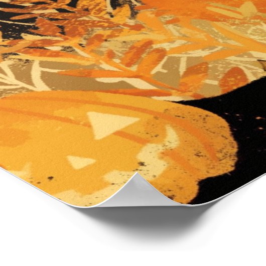 Retro Black Cat with Jack-o’-Lanterns Poster (Ecke)