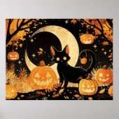 Retro Black Cat with Jack-o’-Lanterns Poster (Vorne)