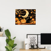 Retro Black Cat with Jack-o’-Lanterns Poster (Heimbüro)