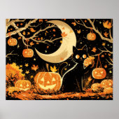 Retro Black Cat with Jack-o’-Lanterns Poster (Vorne)