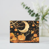 Retro Black Cat with Jack-o’-Lanterns Postkarte (Stehend Vorderseite)