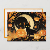 Retro Black Cat with Jack-o’-Lanterns Postkarte (Vorne/Hinten)