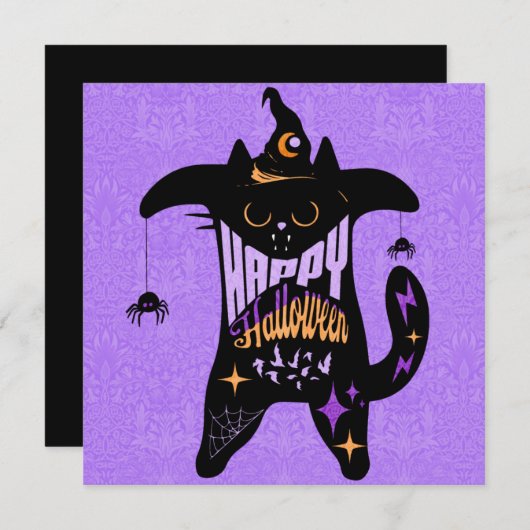 Retro Black Cat Witz Funny Halloween Card (Vorne/Hinten)