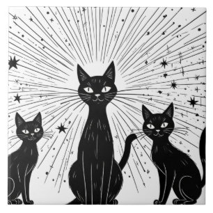 Retro Black Cats Atomic Sternexplosion Mitte Jahrh Fliese