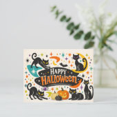 Retro Black Cats Halloween Feiertagspostkarte (Stehend Vorderseite)