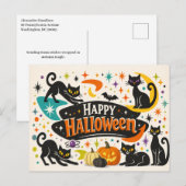 Retro Black Cats Halloween Feiertagspostkarte (Vorne/Hinten)