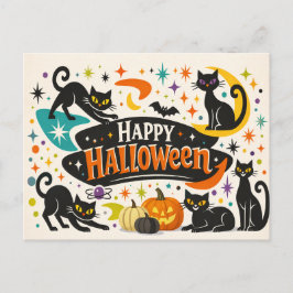 Retro Black Cats Halloween Feiertagspostkarte