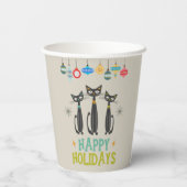 Retro Black Cats & Ornaments Weihnachten Pappbecher (Rückseite)