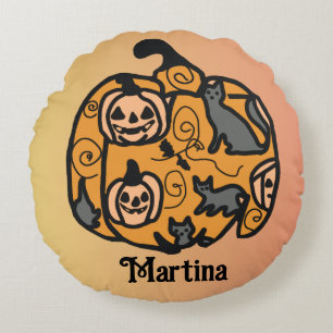 Retro Black Cats und Pumpkin Dreams Rundes Kissen