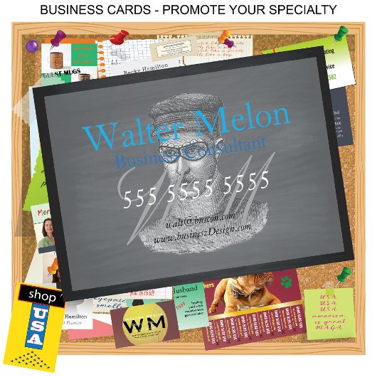 Retro Black Chalkboard 🕰️ Steampunk Goggles Man Visitenkarte