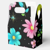 Retro Black colorful Flowers Pattern Birthday part Geschenkschachtel (Geöffnet)