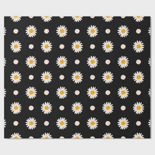 Retro Black Daisy Floral Pattern Geschenkpapier (Flach)