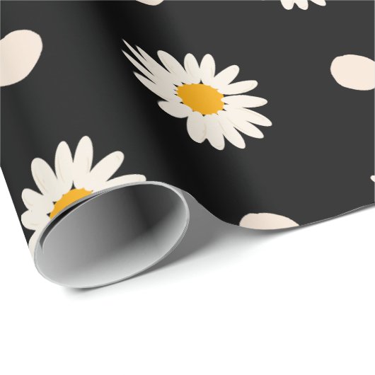 Retro Black Daisy Floral Pattern Geschenkpapier (Rolleneckpunkt)