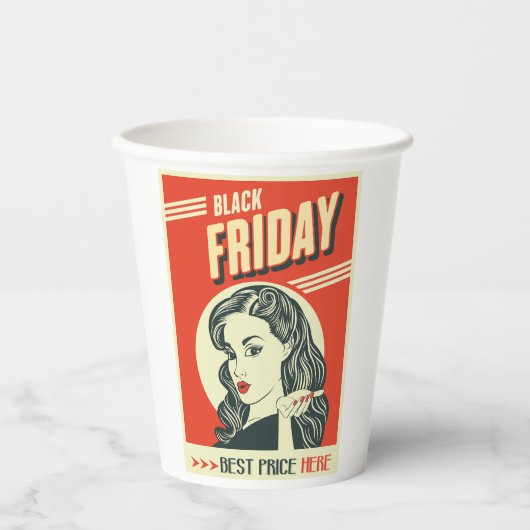 Retro Black Friday Pop Art Pin-Up Mädchen Pappbecher (Vorderseite)