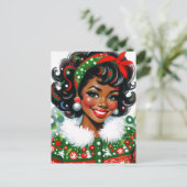 Retro Black Girl Christmas Cheer Postkarte (Stehend Vorderseite)
