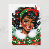 Retro Black Girl Christmas Cheer Postkarte (Vorne/Hinten)
