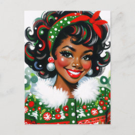 Retro Black Girl Christmas Cheer Postkarte
