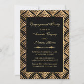 Retro Black Gold Art Deco Gatsby Engagement Party Einladung (Vorderseite)