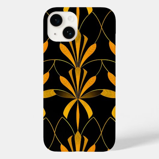 Retro Black Gold Floral Pattern iPhone Case (Rückseite)