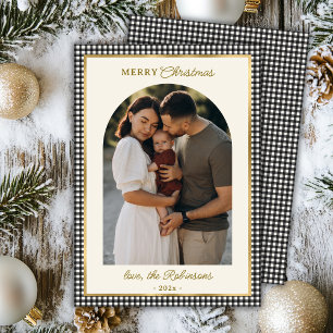 Retro Black Gold Kariert Arch Foto Frohe Weihnacht Feiertagskarte