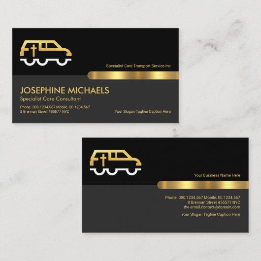 Retro Black Gold Stripe Line Memorial Transport Visitenkarte (Vorne/Hinten)