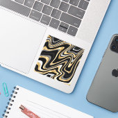 Retro Black Gold Wavy Lines Modernes Design Aufkleber (Laptop mit iPhone)
