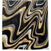 Retro Black Gold Wavy Lines Modernes Design Duschvorhang (Vorderseite)