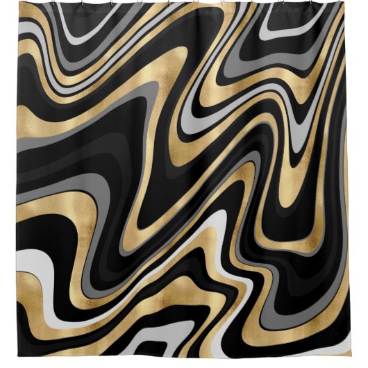 Retro Black Gold Wavy Lines Modernes Design Duschvorhang (Vorderseite)